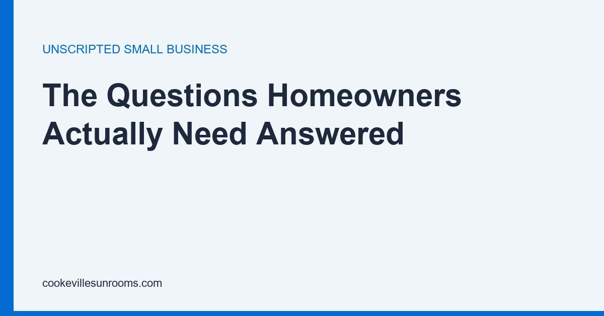 A homeowner question list covering cost, permits, taxes, heating, resale value and construction disruption.
